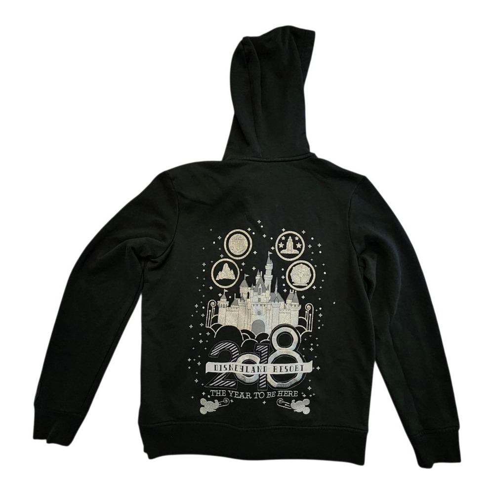 Walt Disney World Parks 2018 Black Hoodie Jacket Cinderella Castle Medium Pocket - Picture 2 of 7